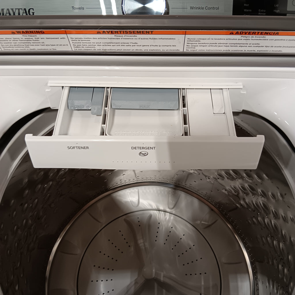 Pictures of Maytag Top Load 4.8 cu ft Washer with Deep Fill and Slow-Close Glass Lid MVW6200KW - Scratch & Dent (Minor) and Maytag 7.0 cu ft Electric Dryer with Moisture Sensing and Quick Dry Cycle 16156 - MED6200KW - Open Box - Neu Appliance Outlet - Discount Appliance Outlet in Austin, Tx