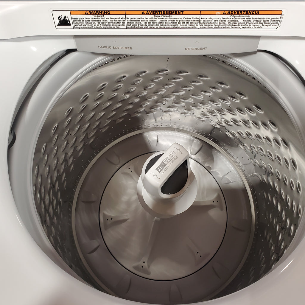 Pictures of Whirlpool® 4.2-4.3 Cu. Ft. Top Load Washer with 2-in-1 Removable Agitator and Soft Close Glass Lid WTW4307SW - Open Box and Whirlpool 7.0 cu. ft. Electric Dryer with Adaptive Dry and Wrinkle Shield™ Option 16121 - WED4307SW - Scratch & Dent (Minor) - Neu Appliance Outlet - Discount Appliance Outlet in Austin, Tx