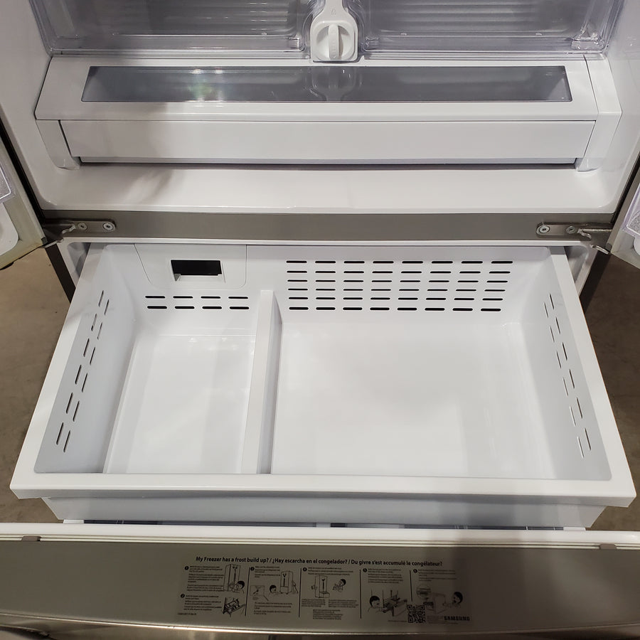 Samsung 26.5 cu. ft. Large Capacity 3-Door French Door Refrigerator with Family Hub™ and External Water & Ice Dispenser in Stainless Steel RF27T5501SR - Scratch & Dent (Major)