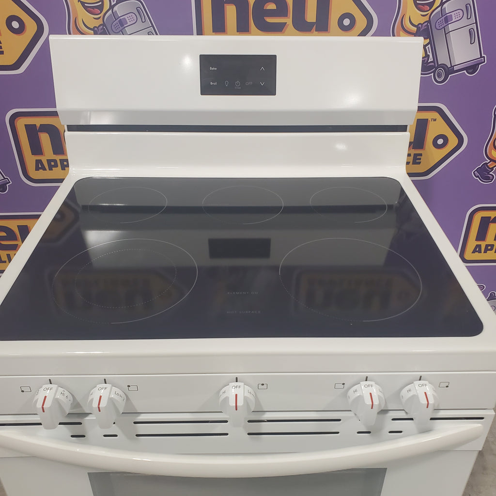 Pictures of Frigidaire White Electric 30 In 5 Burner 5.3 Cu. Ft. Range with Manual Clean and Even Baking Technology FCRE3052AW - Scratch & Dent - (Minor) - Neu Appliance Outlet - Discount Appliance Outlet in Austin, Tx
