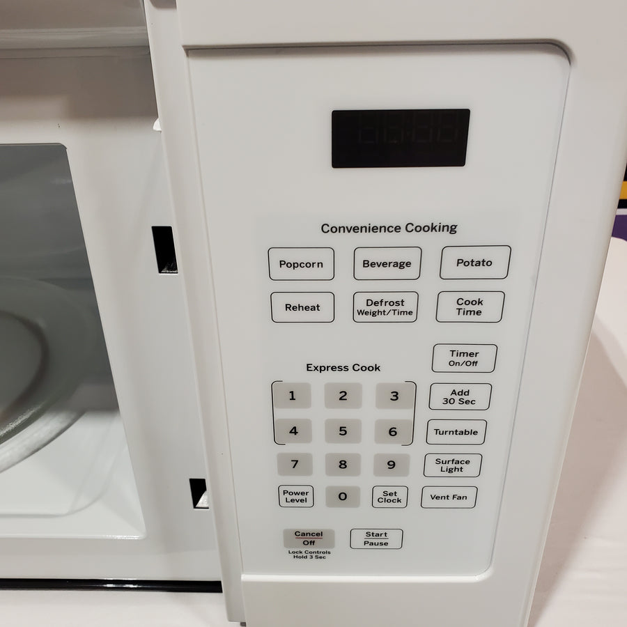 GE 1.6 cu. ft. Over the Range Microwave in White with 13.5 inch Defrost Options JVM3160DFWW - Scratch & Dent (Minor)