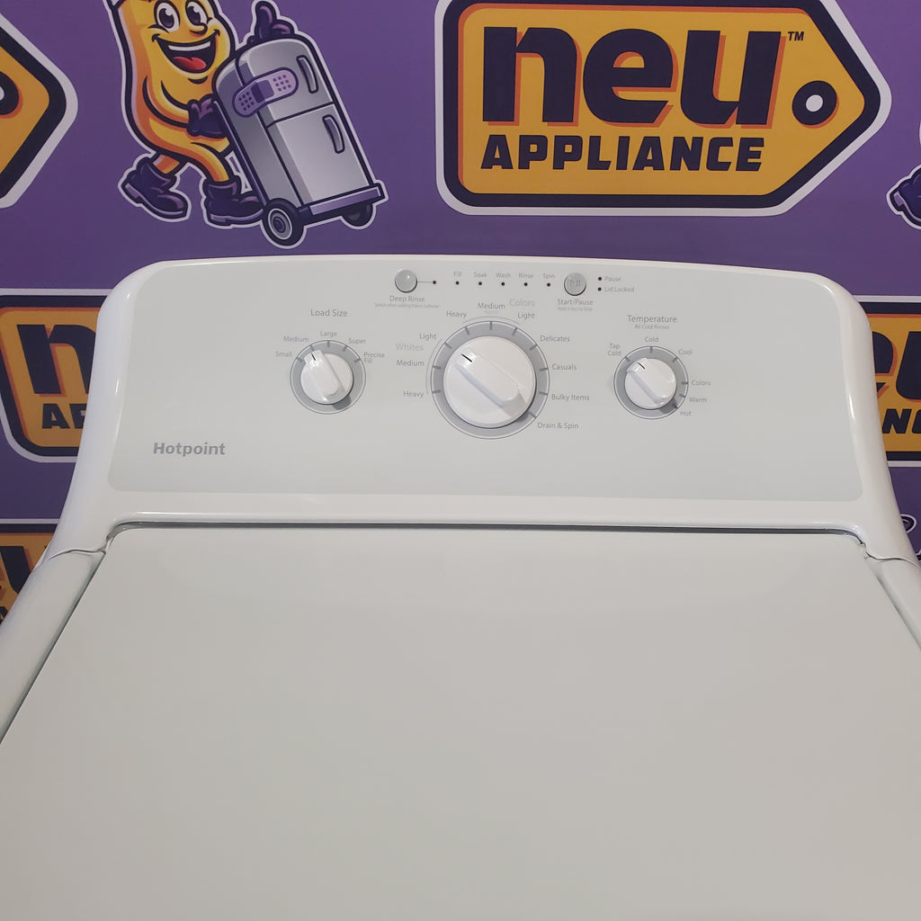 Pictures of Hotpoint White 3.8 Cu. Ft. Washer with Stainless Steel Basket HTW240ASKWS and Hotpoint White Electric 6.2 Cu. Ft. Dryer With Upfront Lint Filter HTX24EASKWS - Certified Refurbished - Neu Appliance Outlet - Discount Appliance Outlet in Austin, Tx