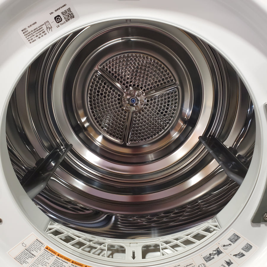 LG 2.4 cu.ft. Compact Front Load Washer with Built-In Intelligence WM1455HWA - Open Box and LG 4.2 cu.ft. Smart wi-fi Enabled Compact Front Load Dryer with Dual Inverter HeatPump™ Technology 16214 - DLHC1455W - Scratch & Dent (Minor)