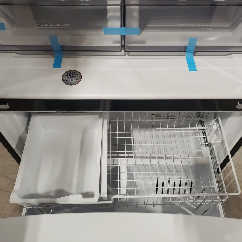 Pictures of KitchenAid Black Stainless 36 in. 20 cu. ft. Counter Depth French Door Refrigerator with Wood-Look Nesting Shelf and Full Width Pantry Drawer KRFC136RBS - Scratch & Dent (Minor) - Neu Appliance Outlet - Discount Appliance Outlet in Austin, Tx