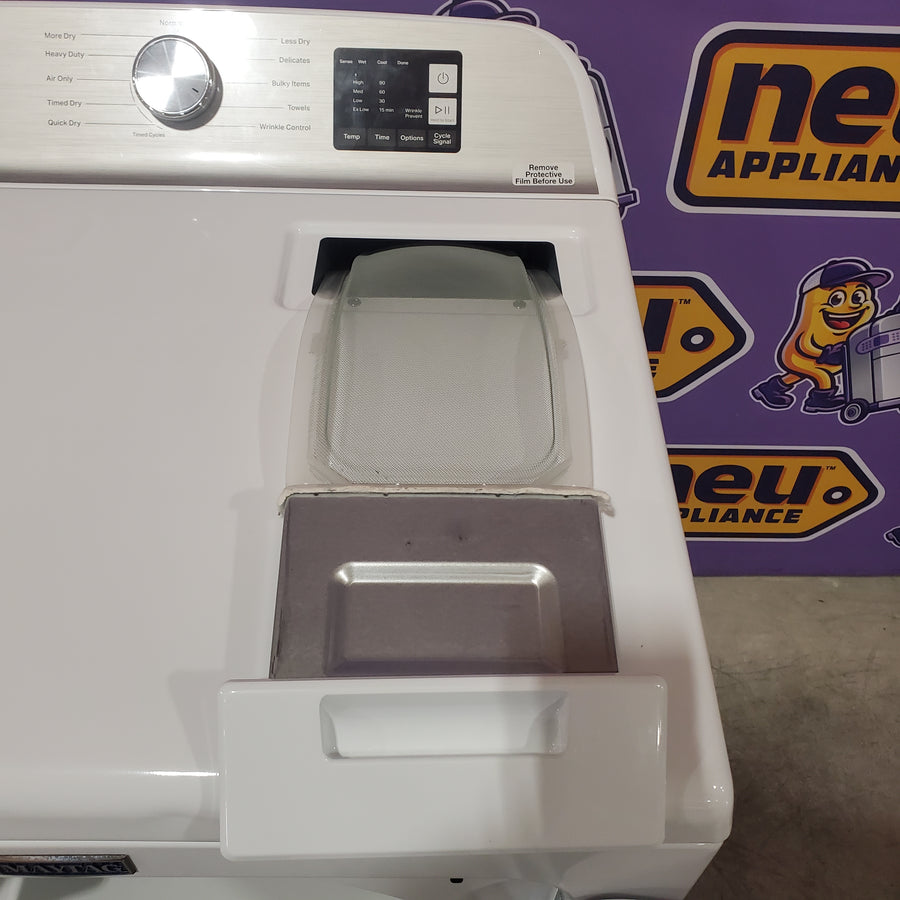 Maytag Top Load 4.8 cu ft Washer with Deep Fill and Slow-Close Glass Lid MVW6200KW - Scratch & Dent (Moderate) and Maytag 7.0 cu ft Electric Dryer with Moisture Sensing and Quick Dry Cycle 16232 - MED6200KW - Scratch & Dent (Minor)