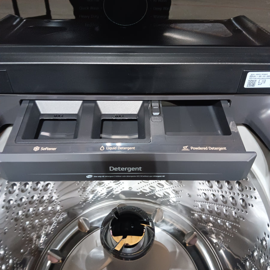 LG 5.3 cu. ft. Smart Top Load Washer with 4-Way® Agitator and AI Sensing EasyUnload™ WT8405CB - Scratch & Dent (Minor) and LG 7.3 cu. ft. Rear Control Electric Dryer with LG EasyLoad™ Door and AI Sensing 16250 - DLE8400BE - Scratch & Dent (Minor)