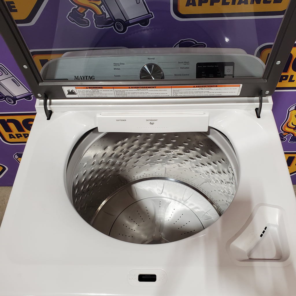 Pictures of Maytag Top Load 4.8 cu ft Washer with Deep Fill and Slow-Close Glass Lid MVW6200KW - Scratch & Dent (Minor) and Maytag 7.0 cu ft Electric Dryer with Moisture Sensing and Quick Dry Cycle 30132SD82 - MED6200KW - Scratch & Dent (Minor) - Neu Appliance Outlet - Discount Appliance Outlet in Austin, Tx