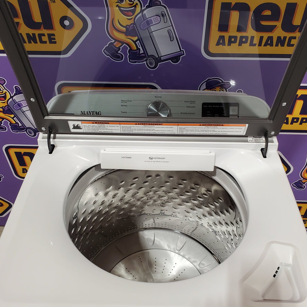 Pictures of Maytag Top Load 4.8 cu ft Washer with Deep Fill and Slow-Close Glass Lid MVW6200KW - Scratch & Dent (Minor) and Maytag 7.0 cu ft Electric Dryer with Moisture Sensing and Quick Dry Cycle 16173 - MED6200KW - Scratch & Dent (Minor) - Neu Appliance Outlet - Discount Appliance Outlet in Austin, Tx