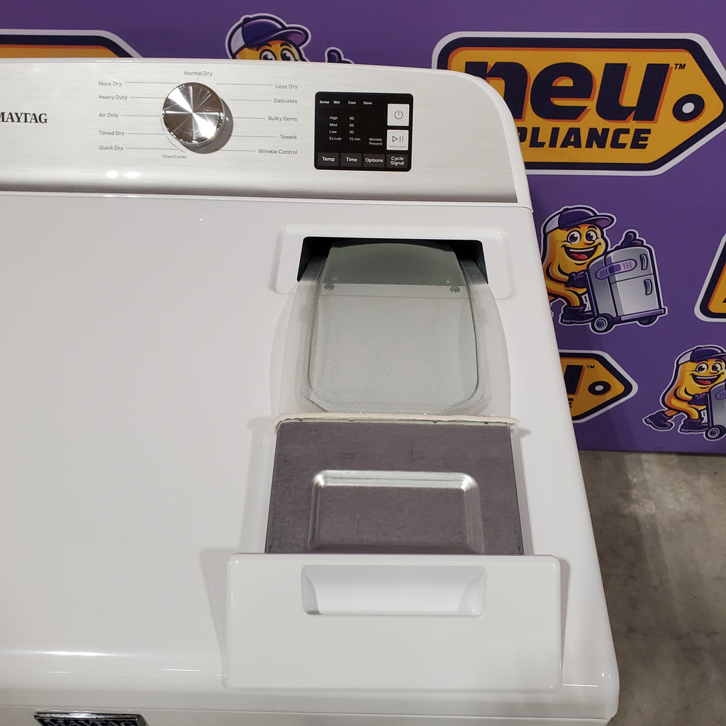 Pictures of Maytag Top Load 4.8 cu ft Washer with Deep Fill and Slow-Close Glass Lid MVW6200KW - Scratch & Dent (Minor) and Maytag 7.0 cu ft Electric Dryer with Moisture Sensing and Quick Dry Cycle 16164 - MED6200KW - Open Box - Neu Appliance Outlet - Discount Appliance Outlet in Austin, Tx