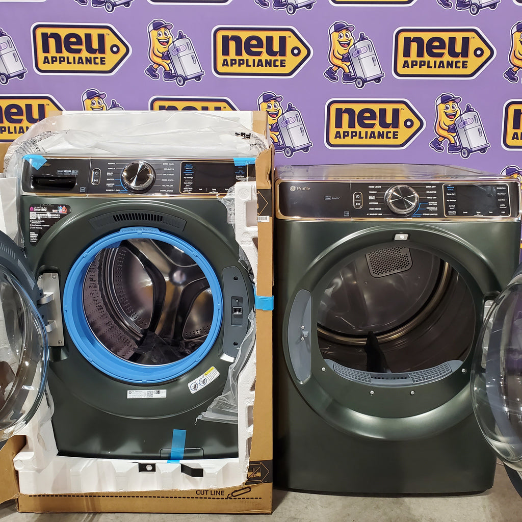 GE Profile™ 5.5 cu. ft. Capacity Smart Front Load ENERGY STAR® Steam Washer PFW955SPWGN - New Box and GE Profile 7.8-cu ft Stackable Vented Gas Dryer with Steam Cycle in Carbon Graphite 16204 - PFD95GSPWDS - Scratch & Dent (Minor)