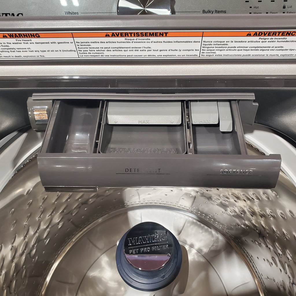 Pictures of Maytag Volcano Black Top Load 4.7 Cu. Ft. Pet Pro Washer with Built-In Faucet MVW6500MBK - Scratch & Dent (Moderate) and Maytag Volcano Black Pet Pro 7.0 cu. ft. Electric Dryer with XL Lint Trap and Steam 15032 - MED6500MBK - New in Box - Neu Appliance Outlet - Discount Appliance Outlet in Austin, Tx