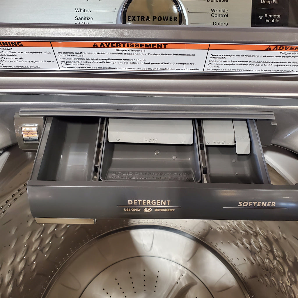 Pictures of Maytag 5.3 cu. ft. Metallic Slate Smart Capable ENERGY STAR Top Load Washing Machine with Extra Power MVW7232HC - Scratch & Dent (Minor) and Maytag 7.4 Cu. Ft. Metallic Slate Electric Dryer with Extra Power MED7230HC - Open Box - Neu Appliance Outlet - Discount Appliance Outlet in Austin, Tx