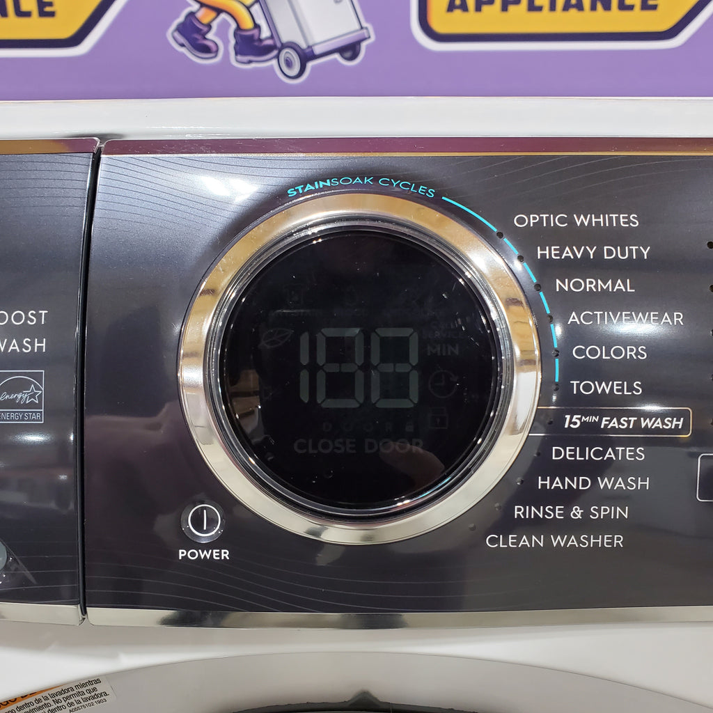 Electrolux 4.5 Cu.Ft. Stackable Front Load Washer with Steam and SmartBoost Wash System ELFW7637AW  - Scratch & Dent (Moderate) and Electrolux 8.0 cu. ft. Front Load Electric Dryer with Perfect Steam 16182 - ELFE7637AW - Open Box