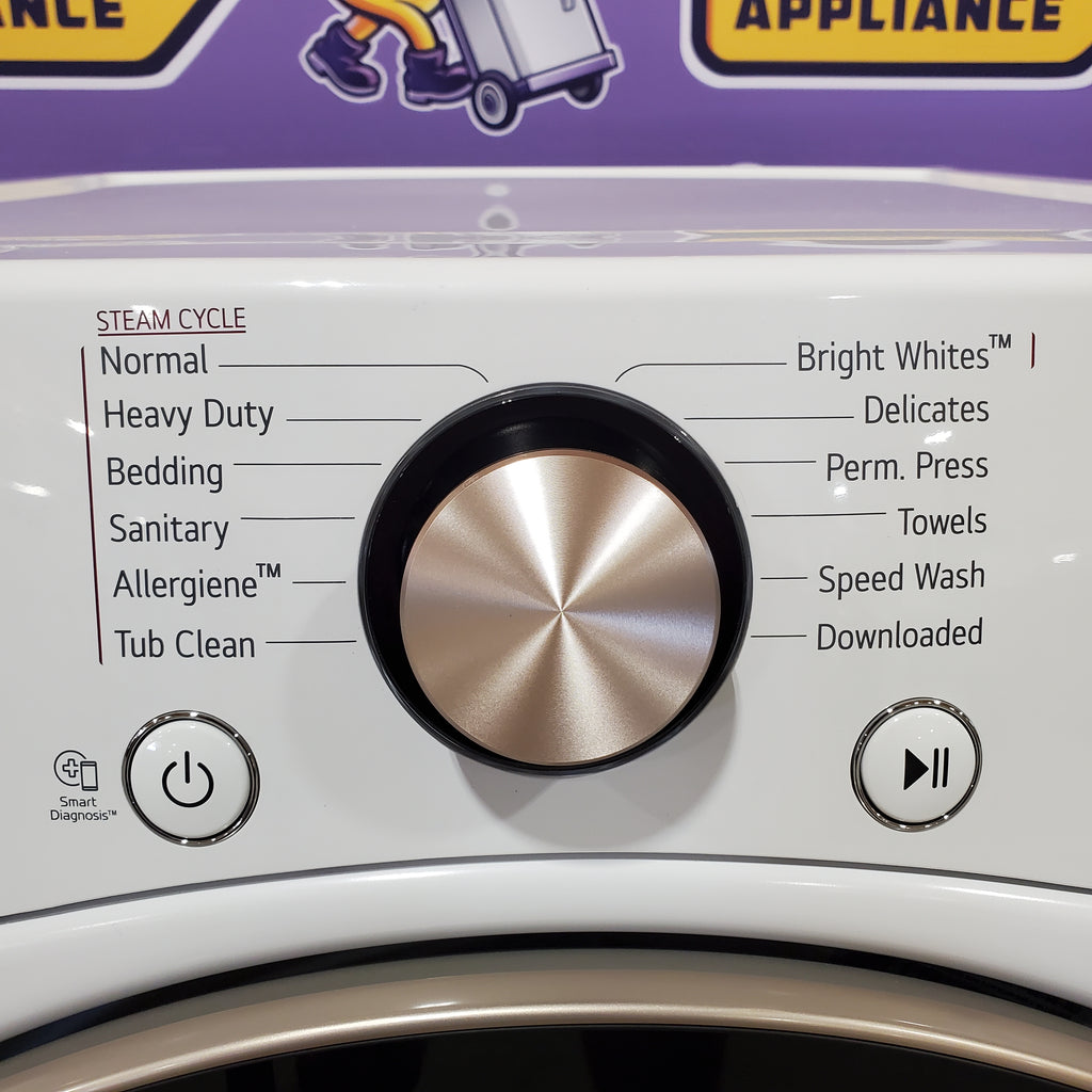 Pictures of LG 4.5 cu. ft. Front Load Washer with Steam and Built-In Intelligence in White WM4000HWA - Scratch & Dent (Minor) and LG 7.4 cu. ft. Front Load Electric Dryer with TurboSteam and Sensor Dry Technology in White 16237 - DLEX4000W - Scratch & Dent (Moderate) - Neu Appliance Outlet - Discount Appliance Outlet in Austin, Tx