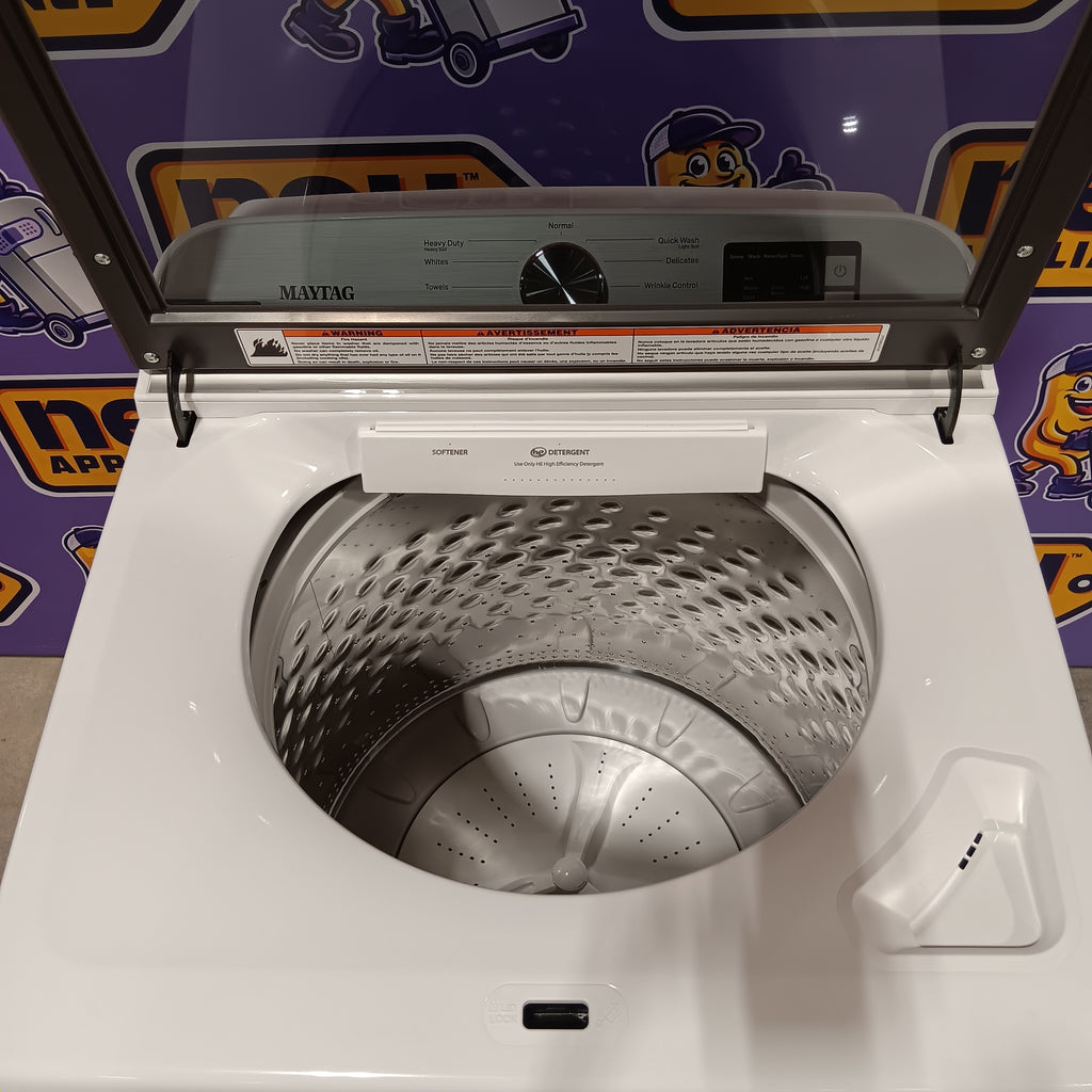 Pictures of Maytag Top Load 4.8 cu ft Washer with Deep Fill and Slow-Close Glass Lid MVW6200KW - Open Box and Maytag 7.0 cu ft Electric Dryer with Moisture Sensing and Quick Dry Cycle 16169 - MED6200KW - Scratch & Dent (Minor) - Neu Appliance Outlet - Discount Appliance Outlet in Austin, Tx