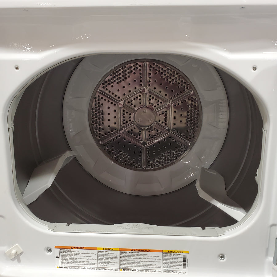GE White Electric 7.2 Cu. Ft. Capacity Dryer with Up to 120 Ft. Venting and Reversible Door 31135SD247 - GTD38EASWWS - Scratch & Dent (Moderate)