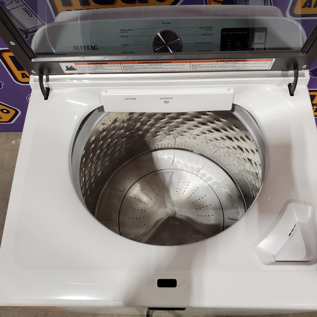 Pictures of Maytag Top Load 4.8 cu ft Washer with Deep Fill and Slow-Close Glass Lid MVW6200KW - Scratch & Dent (Minor) and Maytag 7.0 cu ft Electric Dryer with Moisture Sensing and Quick Dry Cycle 16168 - MED6200KW - Scratch & Dent (Minor) - Neu Appliance Outlet - Discount Appliance Outlet in Austin, Tx