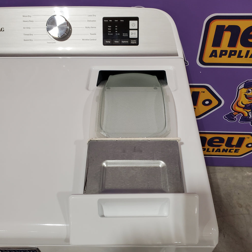 Pictures of Maytag Top Load 4.8 cu ft Washer with Deep Fill and Slow-Close Glass Lid MVW6200KW - Scratch & Dent (Minor) and Maytag 7.0 cu ft Electric Dryer with Moisture Sensing and Quick Dry Cycle 16160 - MED6200KW - Scratch & Dent (Minor) - Neu Appliance Outlet - Discount Appliance Outlet in Austin, Tx