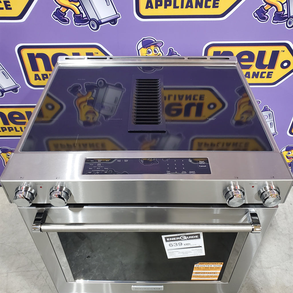 Pictures of KitchenAid 30-Inch 4-Element Electric Downdraft Slide-In Range in Stainless Steel 24SD035 - KSEG950ESS - Open Box - Neu Appliance Outlet - Discount Appliance Outlet in Austin, Tx