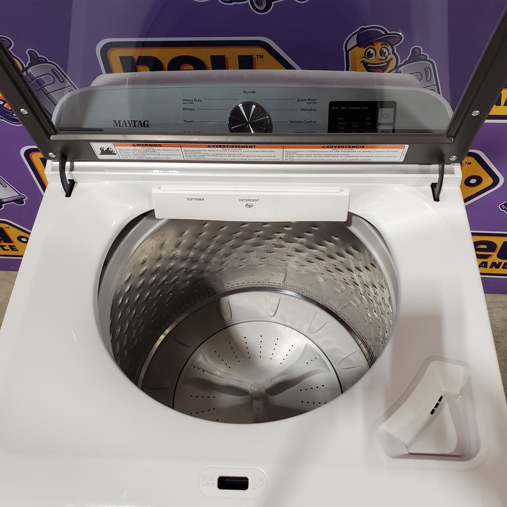 Pictures of Maytag Top Load 4.8 cu ft Washer with Deep Fill and Slow-Close Glass Lid MVW6200KW - Scratch & Dent (Major) and Maytag 7.0 cu ft Electric Dryer with Moisture Sensing and Quick Dry Cycle 16174 - MED6200KW - Scratch & Dent (Major) - Neu Appliance Outlet - Discount Appliance Outlet in Austin, Tx
