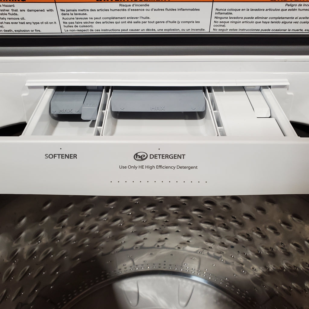 Pictures of Maytag Top Load 4.8 cu ft Washer with Deep Fill and Slow-Close Glass Lid MVW6200KW - Scratch & Dent (Minor) and Maytag 7.0 cu ft Electric Dryer with Moisture Sensing and Quick Dry Cycle 16194 - MED6200KW - Scratch & Dent (Minor) - Neu Appliance Outlet - Discount Appliance Outlet in Austin, Tx
