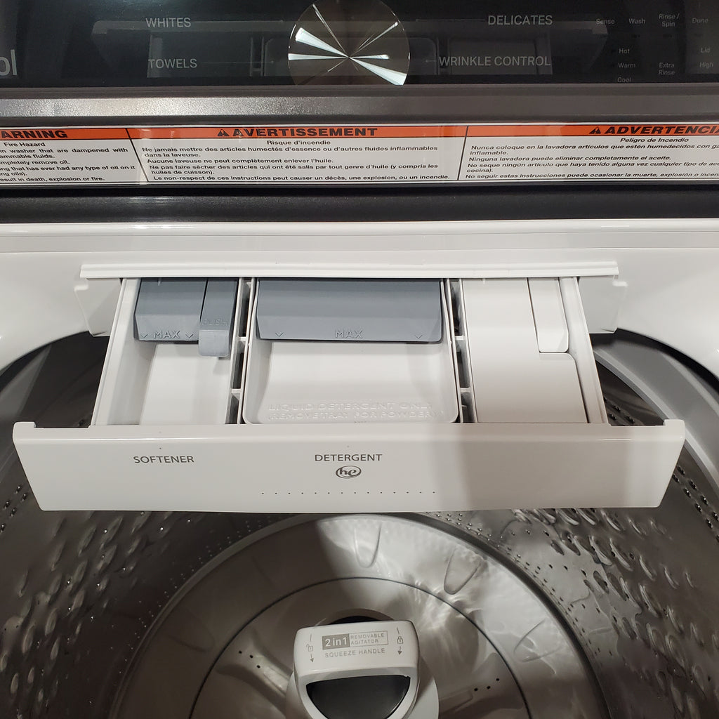Pictures of Whirlpool 5.2–5.3 Cu. Ft. Top Load Washer in White with Removable Agitator WTW6157PW - Open Box and Whirlpool Top Load Electric Moisture Sensing 7.0 Cu. Ft. Dryer with Steam 16073 - WED5050LW - Open Box - Neu Appliance Outlet - Discount Appliance Outlet in Austin, Tx