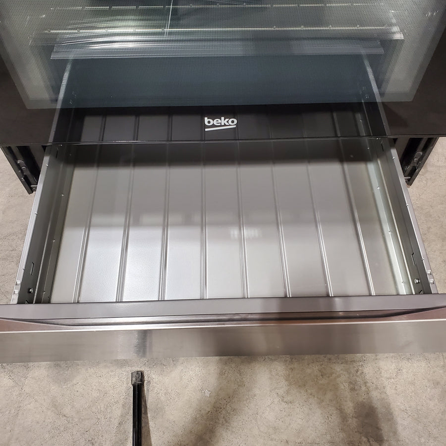 Beko Self Cleaning Slide-In Range with Telescopic Roller Racks and Faster Preheat Time SLER30423SS - Scratch & Dent (Moderate)