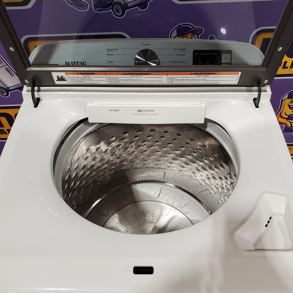 Pictures of Maytag Top Load 4.8 cu ft Washer with Deep Fill and Slow-Close Glass Lid MVW6200KW - Scratch & Dent (Minor) and Maytag 7.0 cu ft Electric Dryer with Moisture Sensing and Quick Dry Cycle 16165 - MED6200KW - Scratch & Dent (Minor) - Neu Appliance Outlet - Discount Appliance Outlet in Austin, Tx