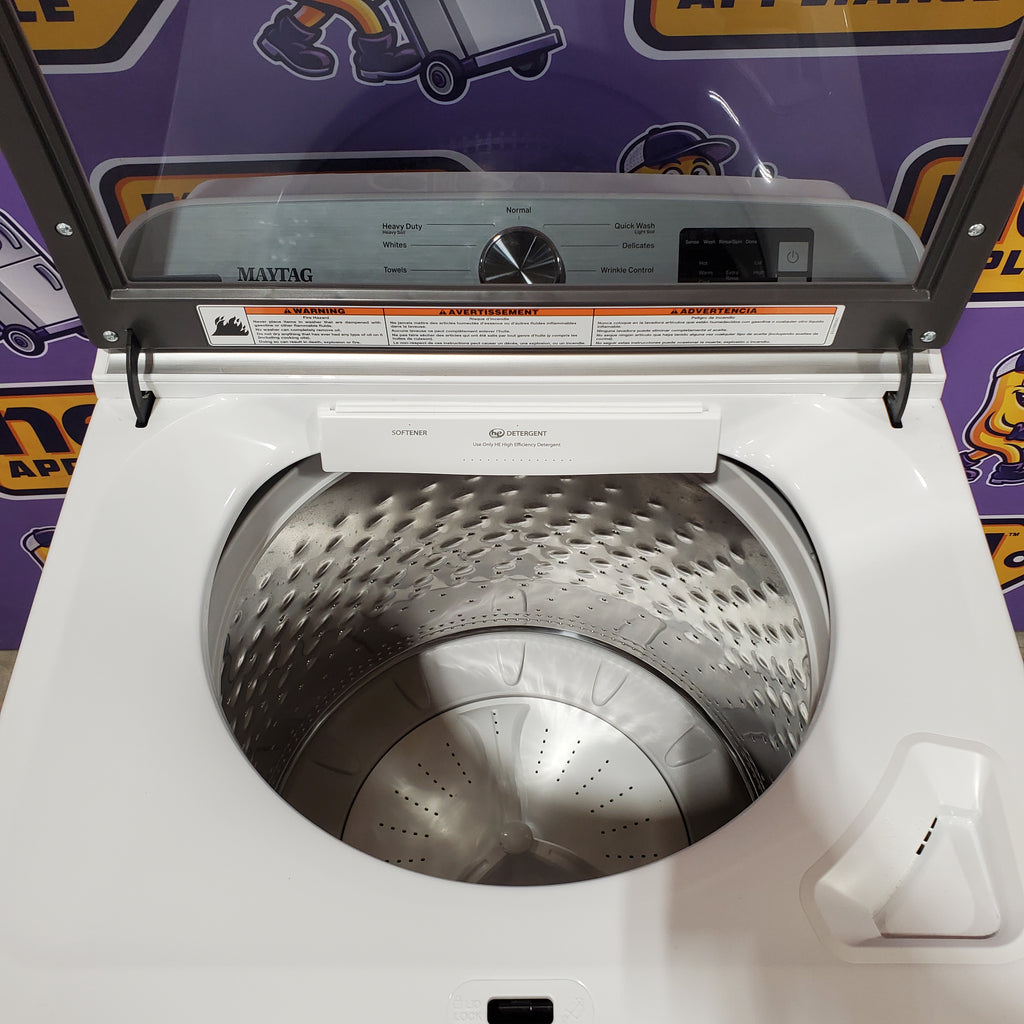 Pictures of Maytag Top Load 4.8 cu ft Washer with Deep Fill and Slow-Close Glass Lid MVW6200KW - Scratch & Dent (Minor) and Maytag 7.0 cu ft Electric Dryer with Moisture Sensing and Quick Dry Cycle 16162 - MED6200KW - Scratch & Dent (Minor) - Neu Appliance Outlet - Discount Appliance Outlet in Austin, Tx