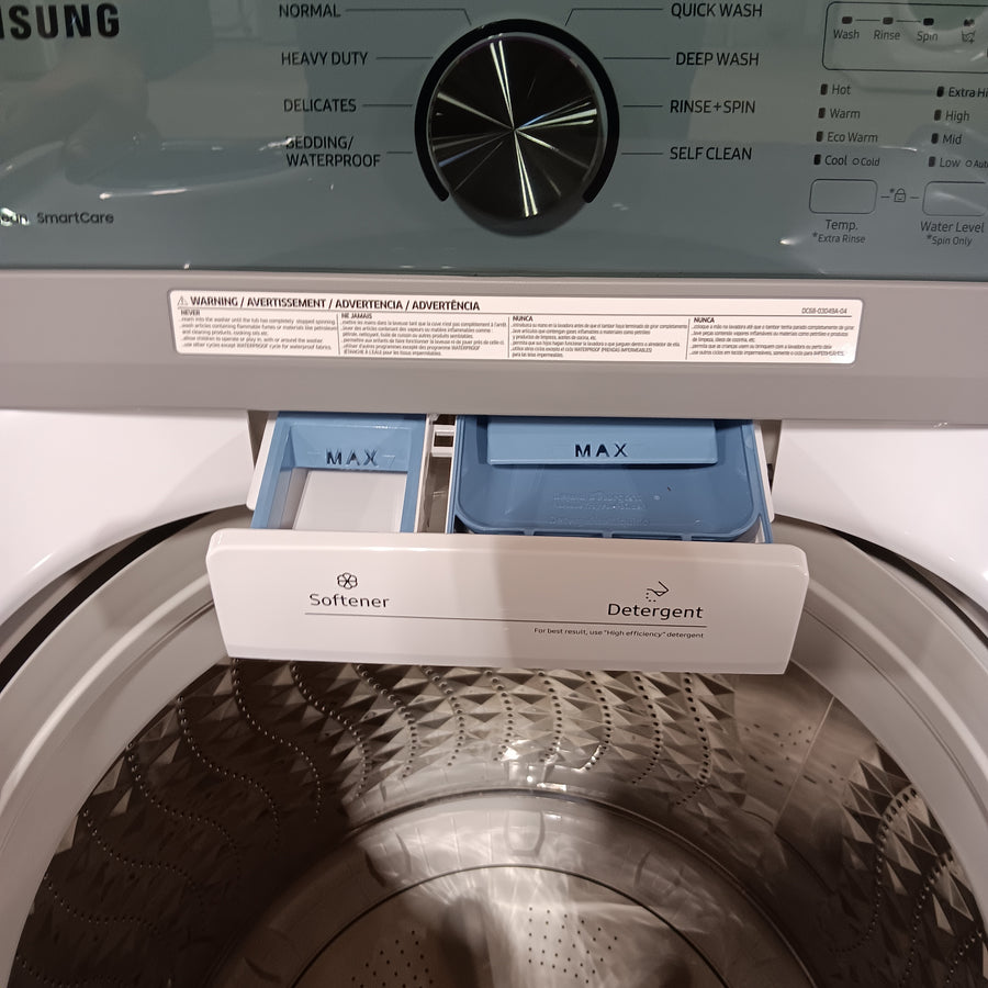 Samsung 4.5 cu. ft. Top Load Washer with Vibration Reduction Technology+ in White WA45T3200AW - Scratch & Dent (Minor) and Samsung 7.2 cu. ft. Electric Dryer with Sensor Dry in White 16251 - DVE45T3200W - Open Box