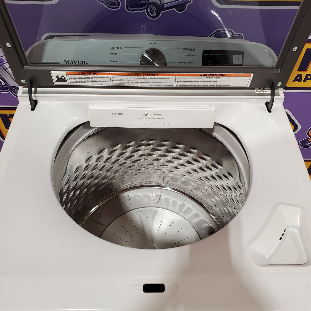 Pictures of Maytag Top Load 4.8 cu ft Washer with Deep Fill and Slow-Close Glass Lid MVW6200KW - Scratch & Dent (Minor) and Maytag 7.0 cu ft Electric Dryer with Moisture Sensing and Quick Dry Cycle 16160 - MED6200KW - Scratch & Dent (Minor) - Neu Appliance Outlet - Discount Appliance Outlet in Austin, Tx