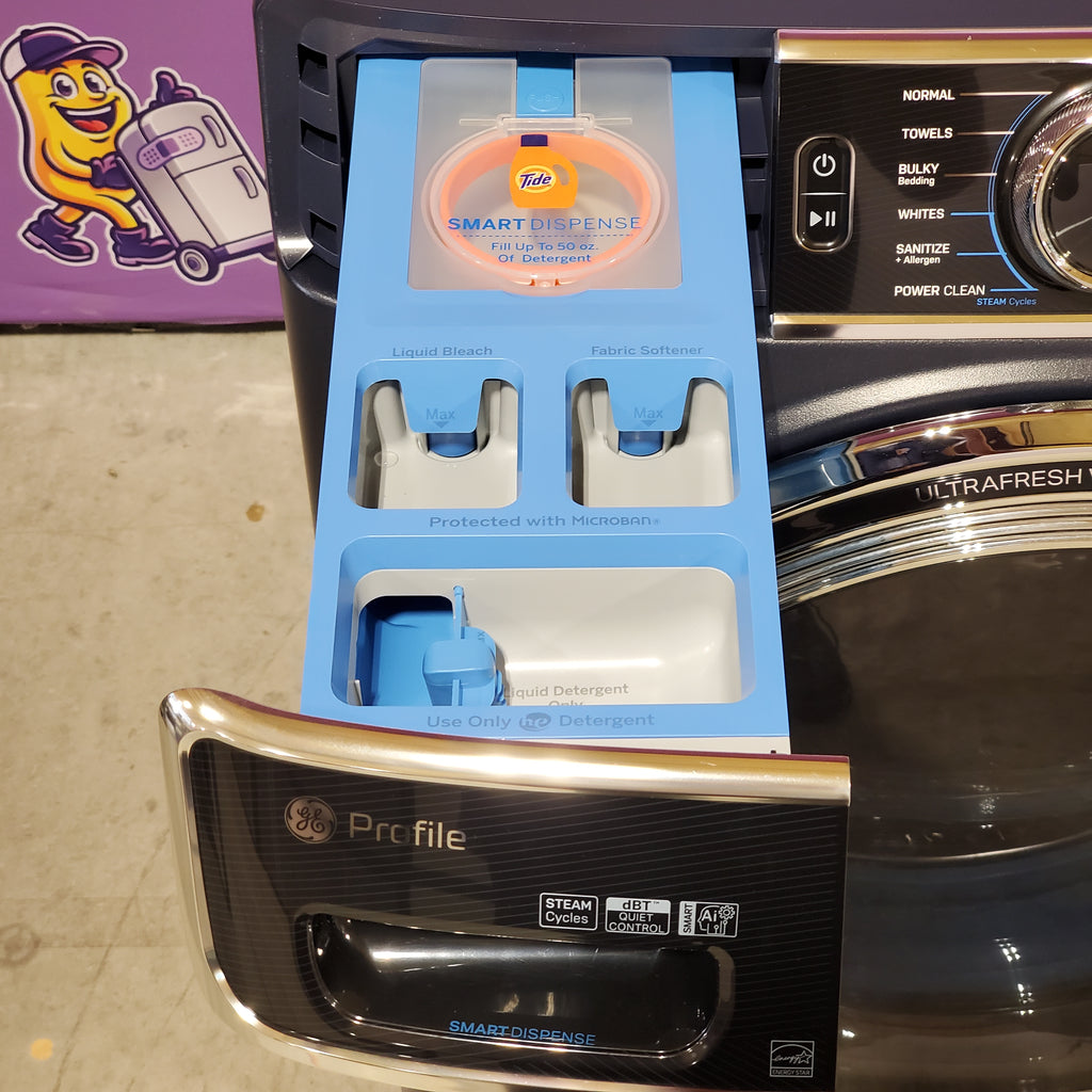 GE Profile 5.3 cu. ft. Smart Front Load Washer with Microban Technology PFW870SPVRS - Scratch & Dent (Minor) and GE Profile Smart Front Load Electric 7.8 Cu. Ft. Capacity Dryer with Steam and Sanitize Cycle 16045 - PFD87ESPVRS - New in Box