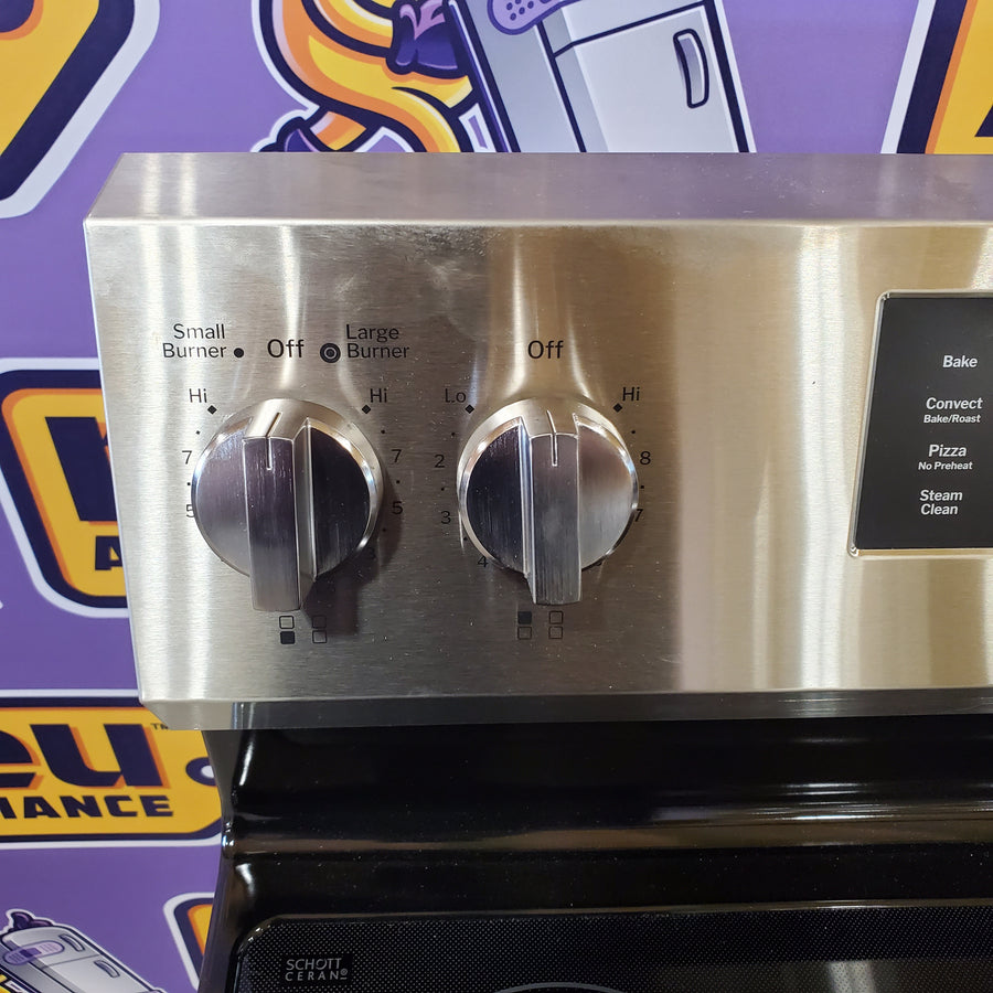 GE ENERGY STAR® 30" Free-Standing Electric Convection Range with No Preheat Air Fry and EasyWash™ Oven Tray GE9846 - GRF600AVSS - New in Box