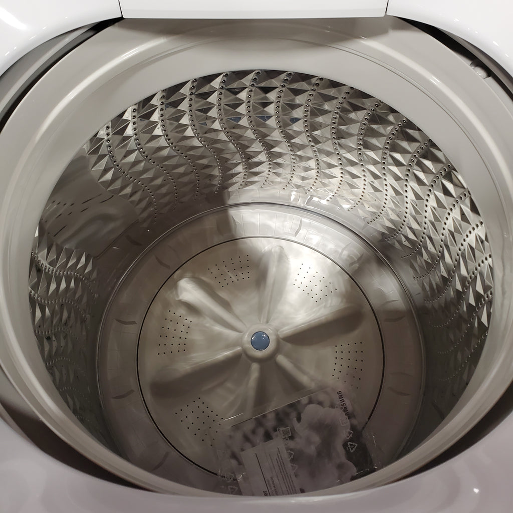 Pictures of Samsung 4.5 cu. ft. Top Load Washer with Vibration Reduction Technology+ in White WA45T3200AW - Scratch & Dent (Minor) and Samsung 7.2 cu. ft. Electric Dryer with Sensor Dry in White 16127 - DVE45T3200W - Open Box - Neu Appliance Outlet - Discount Appliance Outlet in Austin, Tx