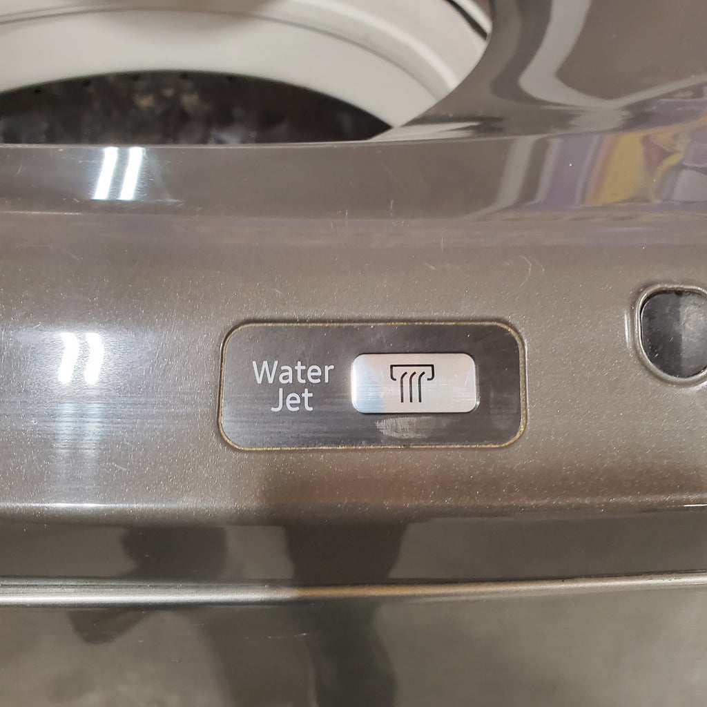 Samsung 4.5 cu. ft. Capacity Top Load Washer with Active WaterJet in Platinum WA45T3400AP - Certified Refurbished and Samsung Platinum Electric 7.4 Cu. Ft. Dryer with Sensor Dry 16065 - DVE45T3400P - Certified Refurbished