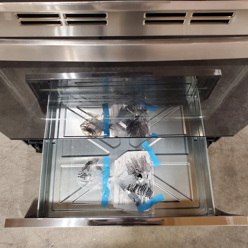 Pictures of GE® Stainless Steel Front Control Slide-In Electric Range with Crisp Mode and 5 Burner Radiant Cooktop 251310SD910 - GRS500PV2SS - Scratch & Dent (Minor) - Neu Appliance Outlet - Discount Appliance Outlet in Austin, Tx