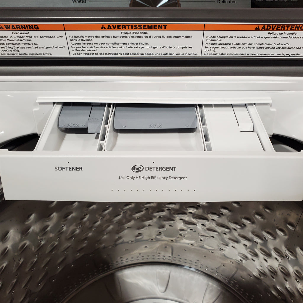 Pictures of Maytag Top Load 4.8 cu ft Washer with Deep Fill and Slow-Close Glass Lid MVW6200KW - Scratch & Dent (Minor) and Maytag 7.0 cu ft Electric Dryer with Moisture Sensing and Quick Dry Cycle 16244 - MED6200KW - Scratch & Dent (Minor) - Neu Appliance Outlet - Discount Appliance Outlet in Austin, Tx