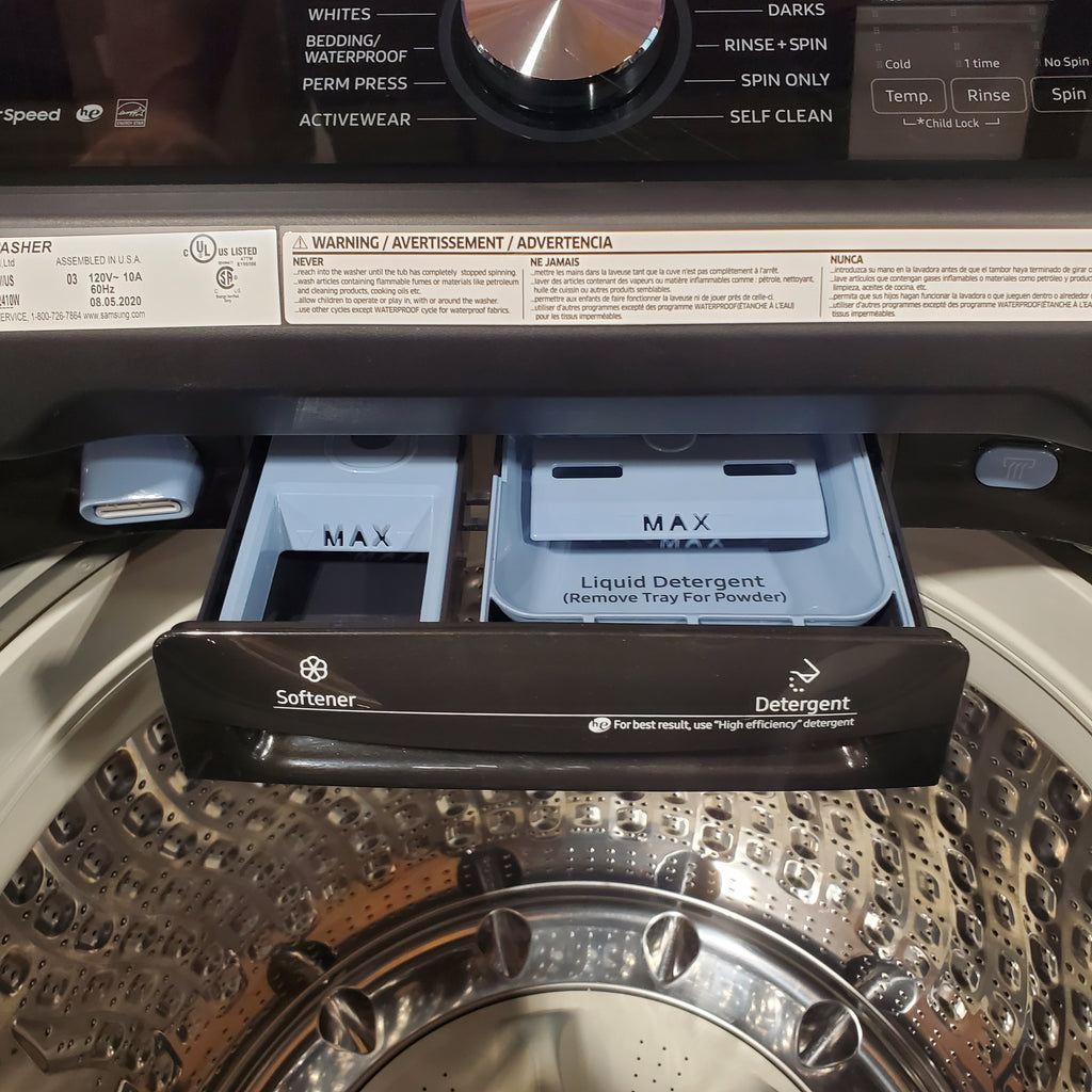 Pictures of Samsung 5.0 cu. ft. Energy Star Top Load Washer with Active Water Jet in Black Stainless Steel 1CR04034 - WA50R5400AV - Certified Refurbished - Neu Appliance Outlet - Discount Appliance Outlet in Austin, Tx