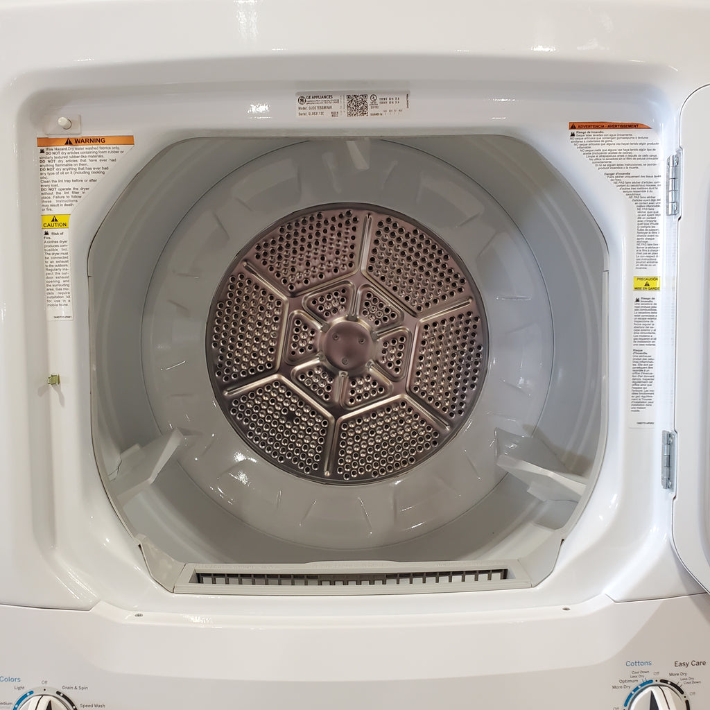 Pictures of GE White unitized Spacemaker 3.8 Cu. Ft. Washer with Stainless Steel Basket and 5.9 Cu. Ft. Dryer GUD27ESSMWW - Certified Refurbished - Neu Appliance Outlet - Discount Appliance Outlet in Austin, Tx