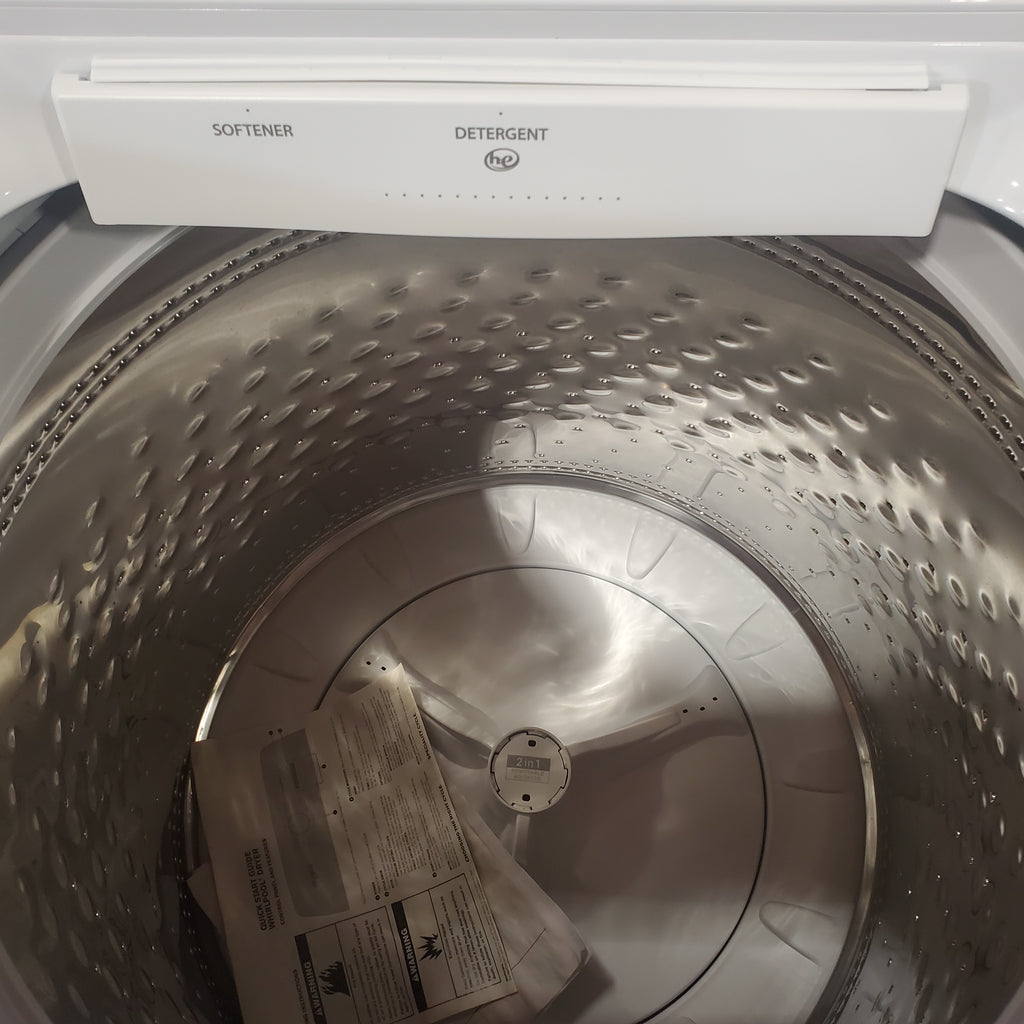 Whirlpool 5.2–5.3 Cu. Ft. Top Load Washer in White with Removable Agitator WTW6157PW - Open Box and Whirlpool 7.0 cu. ft. Electric Dryer with Hamper Door 16062 - WED5010LW - Open Box