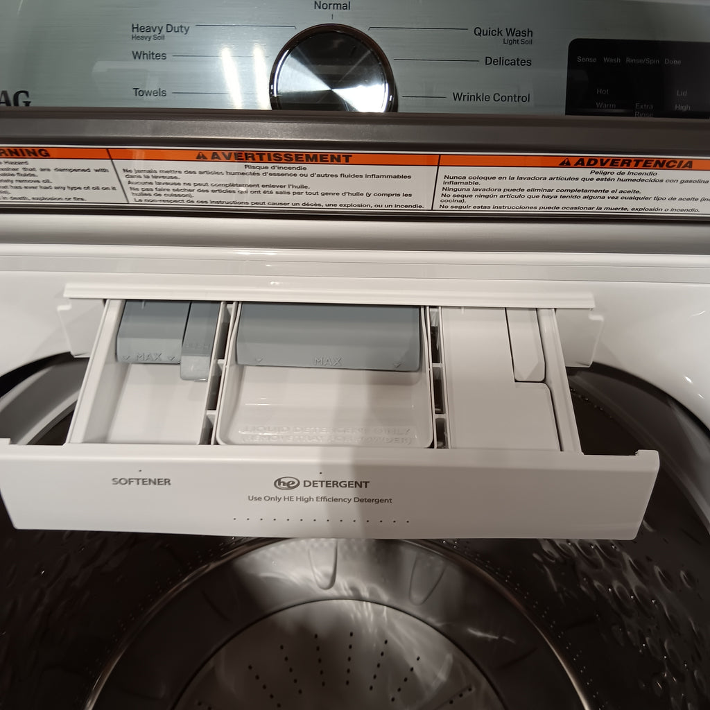 Pictures of Maytag Top Load 4.8 cu ft Washer with Deep Fill and Slow-Close Glass Lid MVW6200KW - Scratch & Dent (Minor) and Maytag 7.0 cu ft Electric Dryer with Moisture Sensing and Quick Dry Cycle 16157 - MED6200KW - Scratch & Dent (Minor) - Neu Appliance Outlet - Discount Appliance Outlet in Austin, Tx