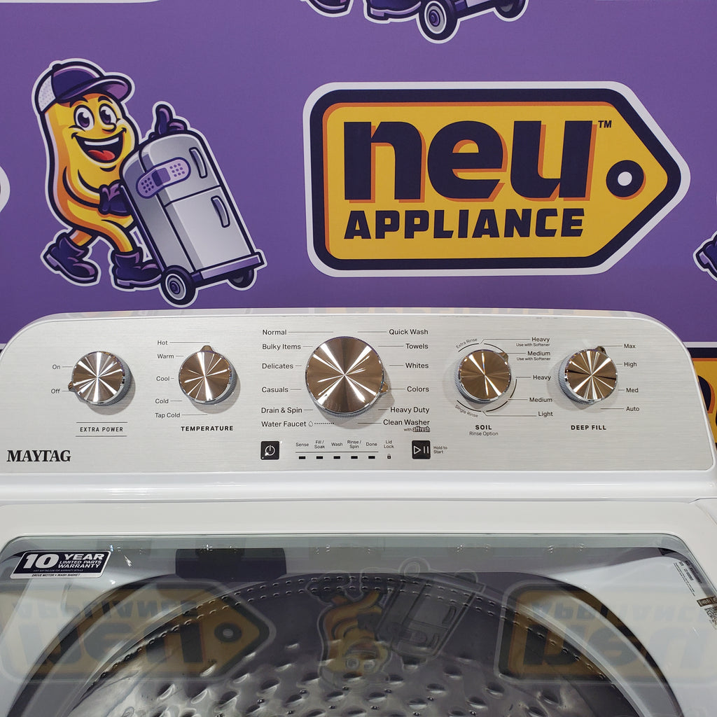 Pictures of MayTag 4.8 cu. ft. Top Load Washer with Extra Power, Built-In Water Faucet MVW5430MW - Scratch & Dent (Minor) and MayTag 7.0 cu. ft. Top Load Electric Wrinkle Prevent Dryer MED4500MW - Certified Refurbished - Neu Appliance Outlet - Discount Appliance Outlet in Austin, Tx