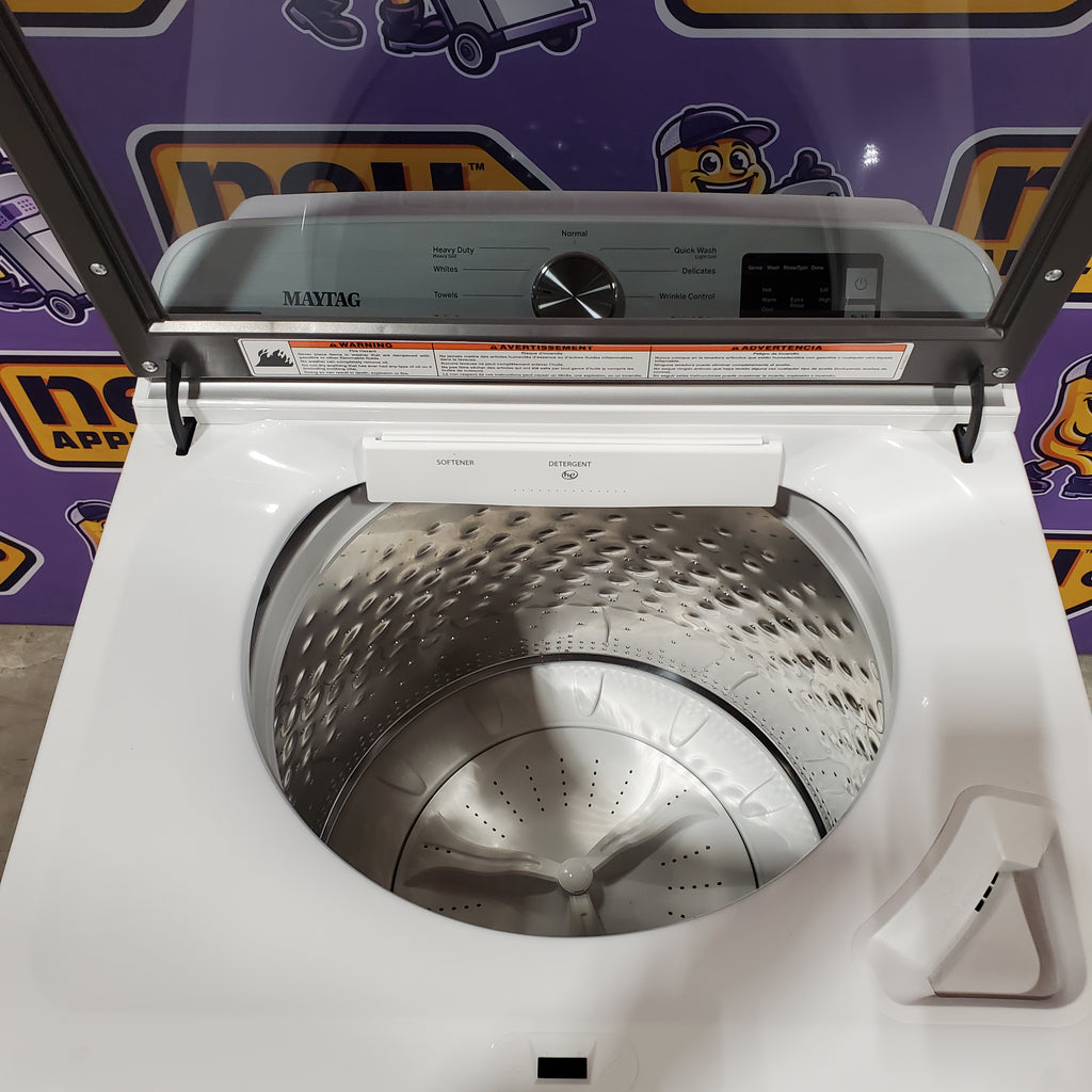 Pictures of Maytag Top Load 4.8 cu ft Washer with Deep Fill and Slow-Close Glass Lid MVW6200KW - Scratch & Dent (Minor) and Maytag 7.0 cu ft Electric Dryer with Moisture Sensing and Quick Dry Cycle 16159 - MED6200KW - Scratch & Dent (Minor) - Neu Appliance Outlet - Discount Appliance Outlet in Austin, Tx