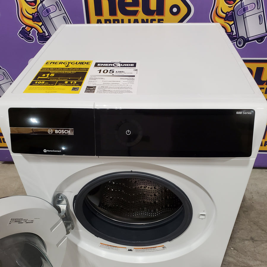 Bosch 500 Series 24 in. 2.4 cu. ft. Stackable Front Load Compact Washer in White WGB24600UC - Open Box and Bosch 500 Series 4-cu ft Stackable Ventless Electric Dryer with Steam Cycle in White WQB245B0UC - Scratch & Dent (Moderate)