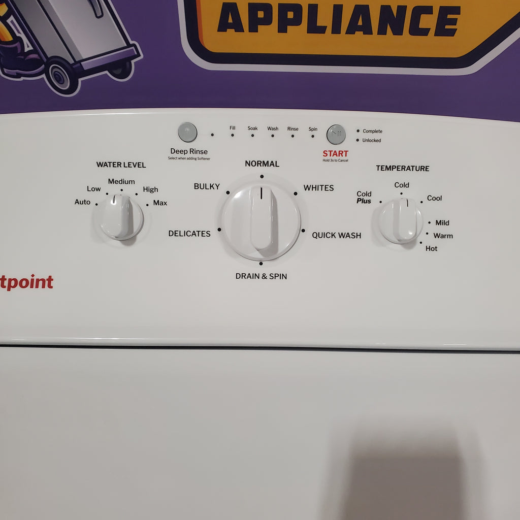 Hotpoint® 4.0 cu. ft. Capacity Washer with Cold Plus and Water Level Control HTW265ASWWW - Scratch & Dent (Minor) and Hotpoint® 6.2 cu. ft. vented Electric Dryer with Auto Dry 16145 - HTX26EASWWW - Certified Refurbished