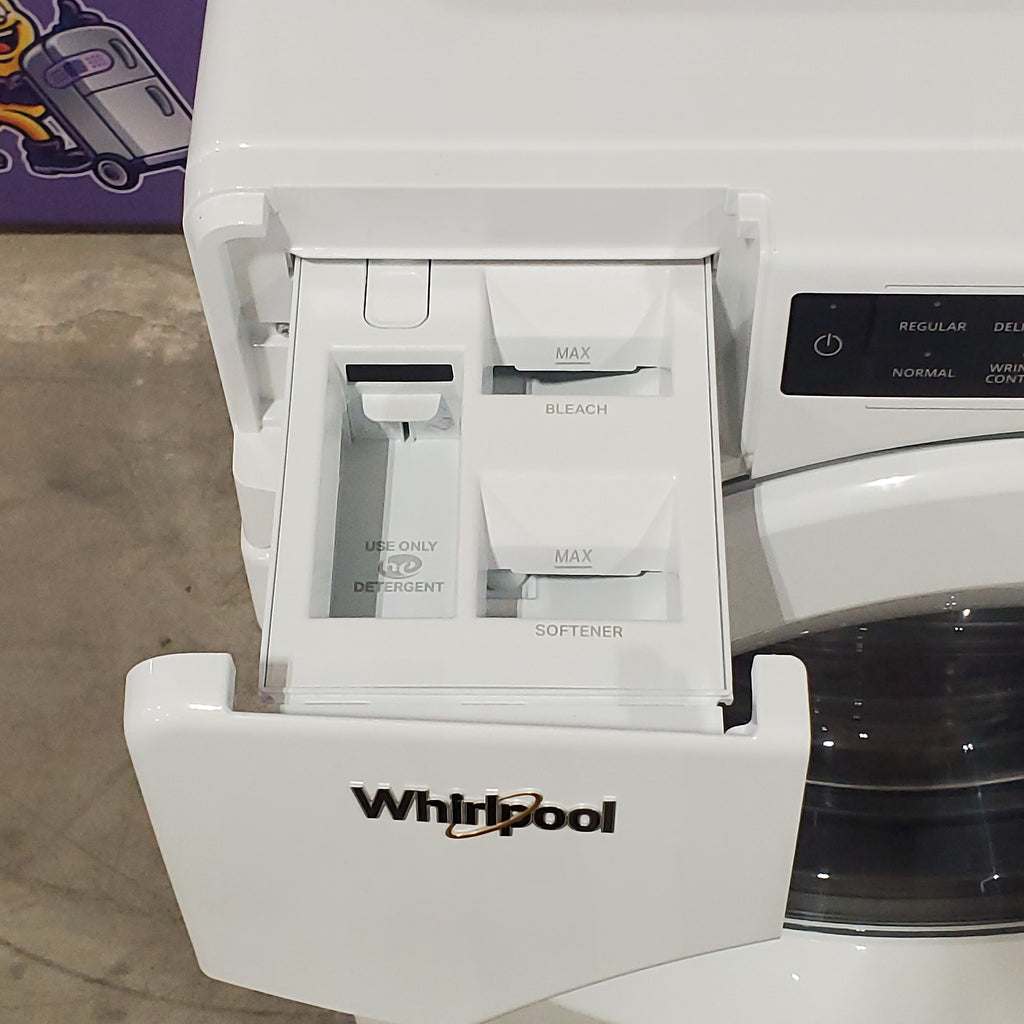 Whirlpool White Closet Depth Front Load 4.3 Cu. Ft. Washer with Intuitive Controls WFW560CHW - Scratch & Dent (Minor) and Whirlpool 7.4 cu. ft. Front Load Electric Dryer with Advanced Moisture Sensing WED5605MW - New in Box