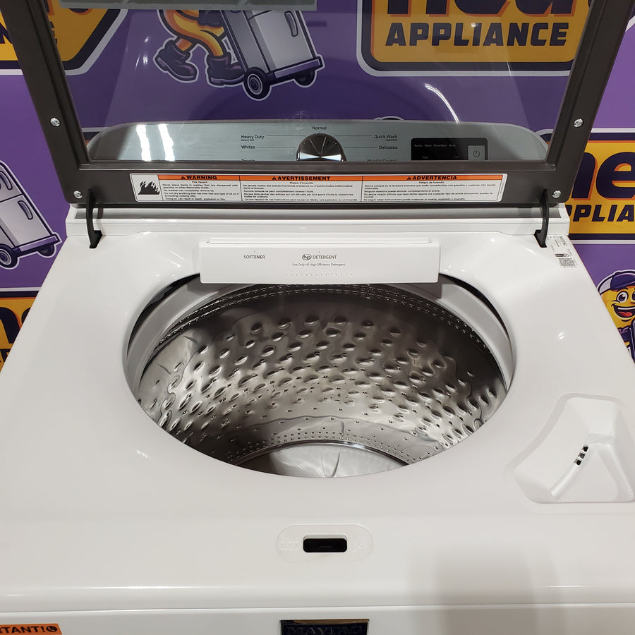Maytag Top Load 4.8 cu ft Washer with Deep Fill and Slow-Close Glass Lid MVW6200KW - Open Box and Maytag 7.0 cu ft Electric Dryer with Moisture Sensing and Quick Dry Cycle 16220 - MED6200KW - Scratch & Dent (Minor)