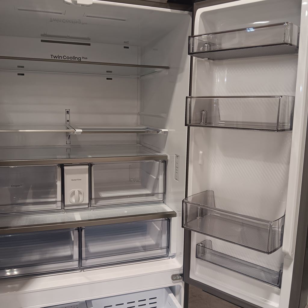 Samsung Bespoke White Glass 3 Door French Door 30 Cu. Ft. Refrigerator with Beverage Center 22131SD86 - RF30BB660012 - Scratch & Dent (Minor)