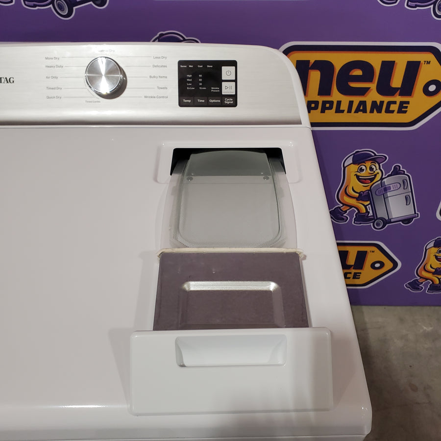 Maytag Top Load 4.8 cu ft Washer with Deep Fill and Slow-Close Glass Lid MVW6200KW - Scratch & Dent (Minor) and Maytag 7.0 cu ft Electric Dryer with Moisture Sensing and Quick Dry Cycle 16195 - MED6200KW - Scratch & Dent (Moderate)