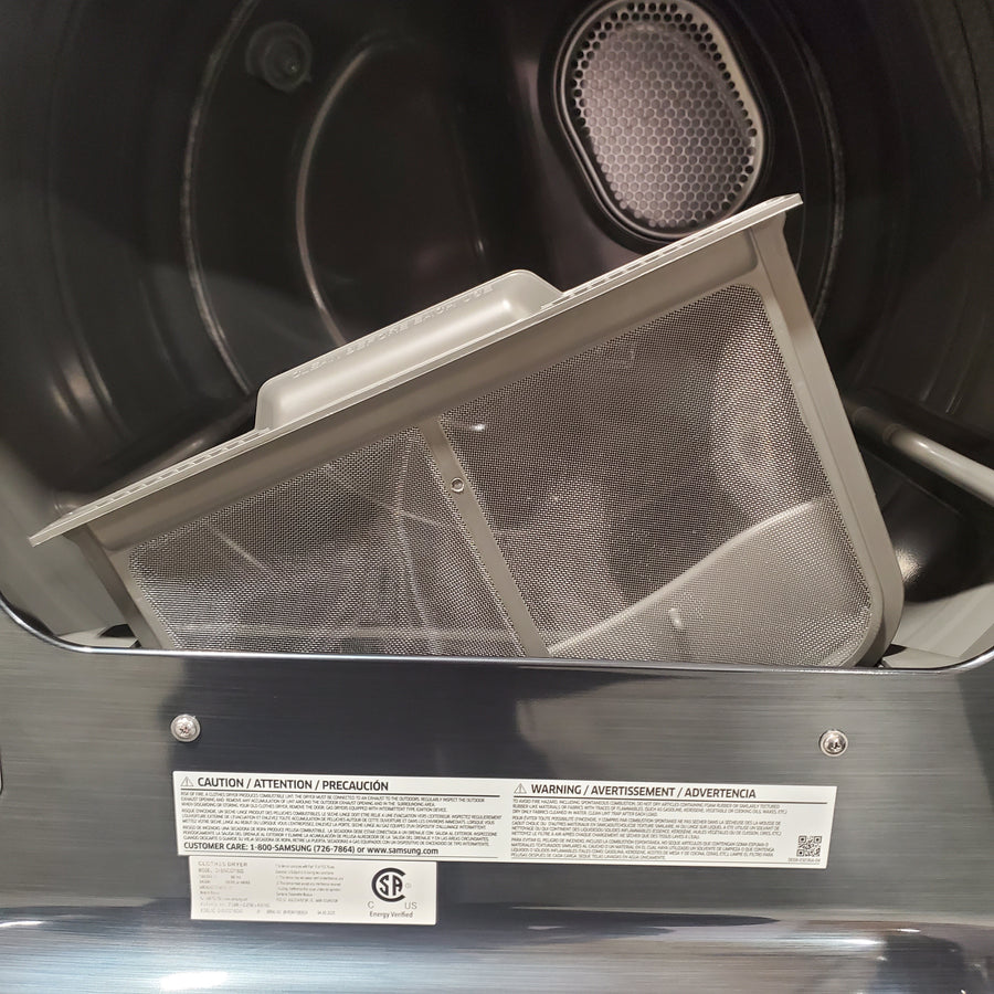 Samsung Stainless Steel 5.0 Cu. Ft. Washer with SuperSpeed and Active WaterJet WA50R5400AV - Certified Refurbished and Samsung Electric 7.4 Cu. Ft. Dryer with PetCare Dry and Steam Sanitize+ DVE54CG7150D - Scratch and Dent (Moderate)